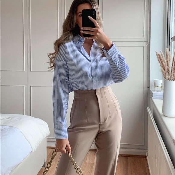 Zara Blue and White Striped Button Down Shirt - Picture 2 of 6